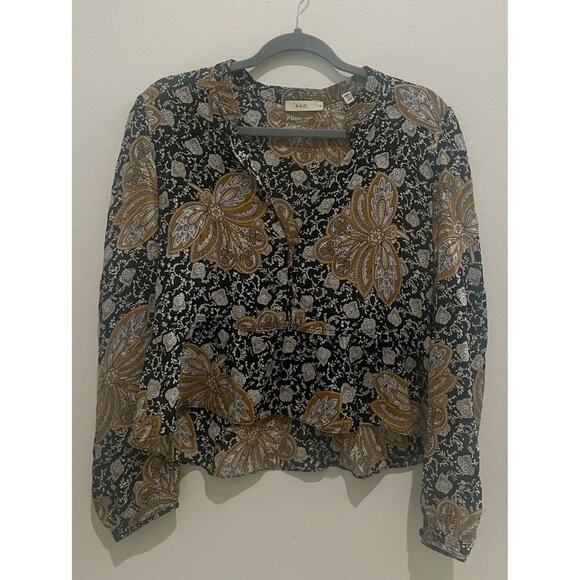 A.L.C Lox Neutral Printed Silk Top Size 4 - Picture 2 of 9